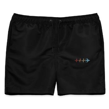 Flugzeug Herzschlag Pilot Luftfahrt Flieger - Männer Badeshorts - Schwarz - Vorne - AI Model Male 178 light (178cm)