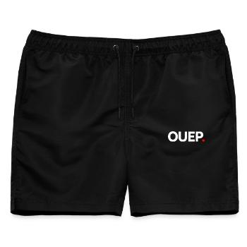 JA | Minimalistischer humoristischer Ausdruck - Männer Badeshorts - Schwarz - Vorne - AI Model Male 178 light (178cm)