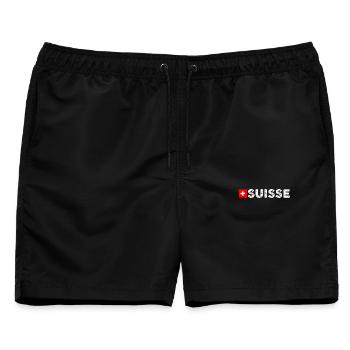 Flagge der Schweiz - Männer Badeshorts - Schwarz - Vorne - AI Model Male 178 light (178cm)