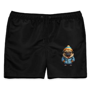 Mops Herbst Winter Outfit - Männer Badeshorts - Schwarz - Vorne - AI Model Male 178 light (178cm)