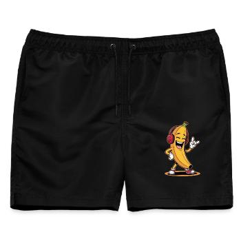 Fröhliche Banane Mit Kopfhörern Und Rockhand - Männer Badeshorts - Schwarz - Vorne - AI Model Male 178 light (178cm)
