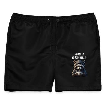 Morgenmuffel Waschbär mit Kaffee - Männer Badeshorts - Schwarz - Vorne - AI Model Male 178 light (178cm)