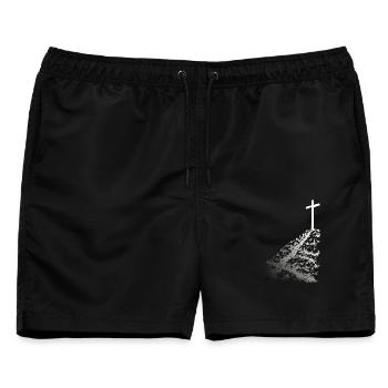 Weißes Kreuz mit Schatten - Männer Badeshorts - Schwarz - Vorne - AI Model Male 178 light (178cm)