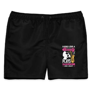 Saxofon - Männer Badeshorts - Schwarz - Vorne - AI Model Male 178 light (178cm)