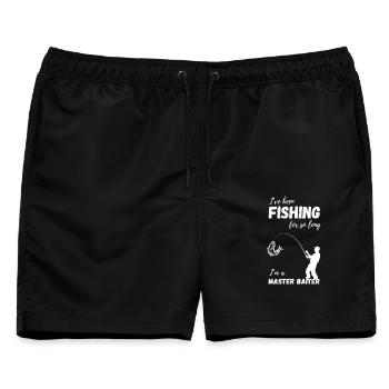 Angelmeister-Köder, lustiges Fischer-Geschenk - Männer Badeshorts - Schwarz - Vorne - AI Model Male 178 light (178cm)