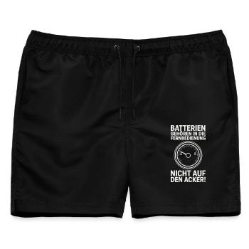  Batterien Gehören In Die Fernbedienung Nicht Auf - Männer Badeshorts - Schwarz - Vorne - AI Model Male 178 light (178cm)