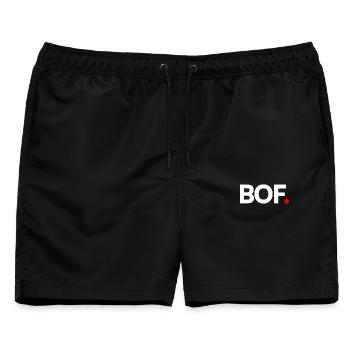 FRO | Minimalistischer humoristischer Ausdruck - Männer Badeshorts - Schwarz - Vorne - AI Model Male 178 light (178cm)