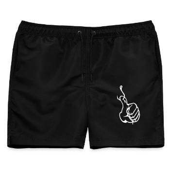 Anglerdaumen Thumbs up Nokidding Logo - Weiß - Männer Badeshorts - Schwarz - Vorne - AI Model Male 178 light (178cm)