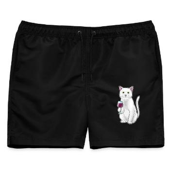 Katze Rotwein - Männer Badeshorts - Schwarz - Vorne - AI Model Male 178 light (178cm)