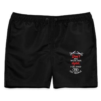 Leg dich nicht mit diesem Stylisten an, ich werde dafür bezahlt, Pe zu schneiden - Männer Badeshorts - Schwarz - Vorne - AI Model Male 178 light (178cm)