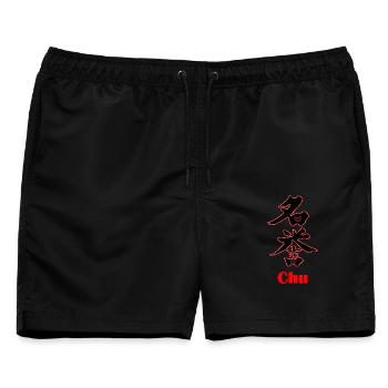 Bushido Chu – Loyalität und Treue - Männer Badeshorts - Schwarz - Vorne - AI Model Male 178 light (178cm)