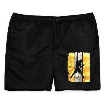 Klettern - Kletterer - Kletterwand - Bouldern - Männer Badeshorts - Schwarz - Vorne - AI Model Male 178 light (178cm)