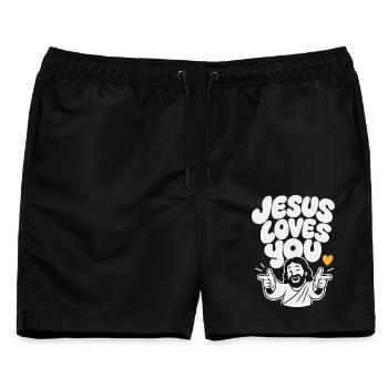 Jesus Loves You Finger Guns - Männer Badeshorts - Schwarz - Vorne - AI Model Male 178 light (178cm)