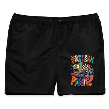 Pattern Panic Chamäleon - Männer Badeshorts - Schwarz - Vorne - AI Model Male 178 light (178cm)