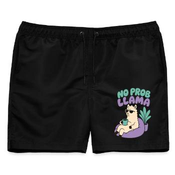 No Prob Llama – Entspanntes Lama mit Kaffee - Männer Badeshorts - Schwarz - Vorne - AI Model Male 178 light (178cm)