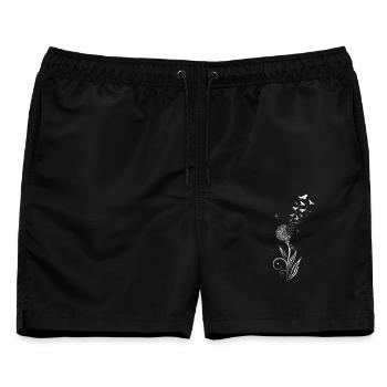Löwenzahn. Pusteblume mit Vogelschwarm. - Männer Badeshorts - Schwarz - Vorne - AI Model Male 178 light (178cm)