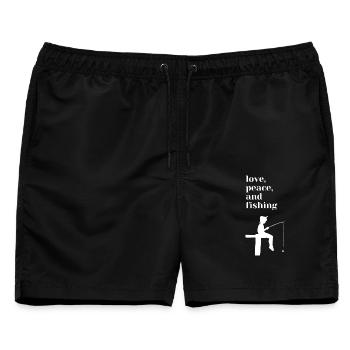 Liebe, Frieden und Angeln - Männer Badeshorts - Schwarz - Vorne - AI Model Male 178 light (178cm)
