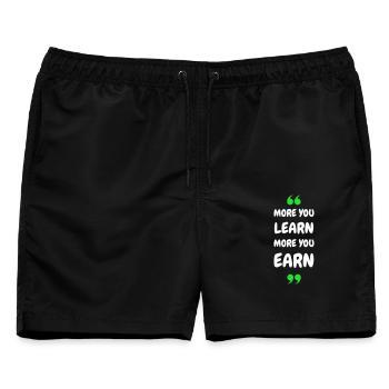 More you Learn, More you Earn - Männer Badeshorts - Schwarz - Vorne - AI Model Male 178 light (178cm)