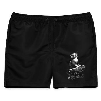 Katze spielt Synthesizer - Musik Producer Geschenk - Männer Badeshorts - Schwarz - Vorne - AI Model Male 178 light (178cm)