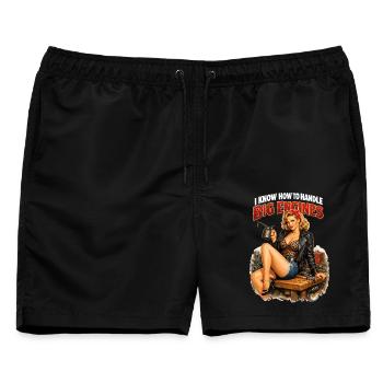 Pin-Up Girl Werkstatt: Big Engines Design - Männer Badeshorts - Schwarz - Vorne - AI Model Male 178 light (178cm)