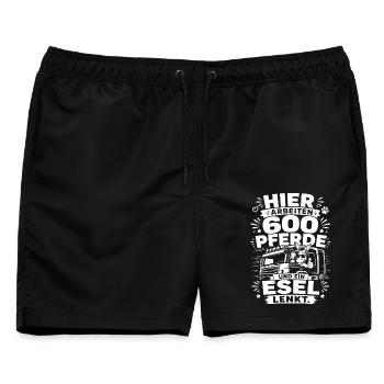 600 Pferde und ein Esel lenkt - Männer Badeshorts - Schwarz - Vorne - AI Model Male 178 light (178cm)