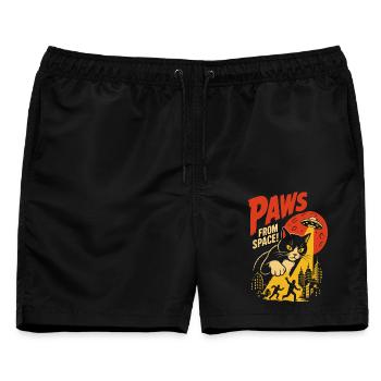 Paws from Space – Riesenkatze Alien Angriff - Männer Badeshorts - Schwarz - Vorne - AI Model Male 178 light (178cm)