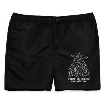 Wandern - Vertraut mir, ich kenne eine Abkürzung - Männer Badeshorts - Schwarz - Vorne - AI Model Male 178 light (178cm)