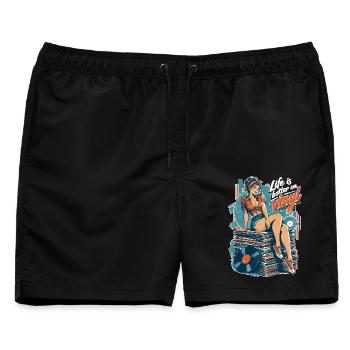 Life is better on vinyl - Pin-Up & Sneaker - Männer Badeshorts - Schwarz - Vorne - AI Model Male 178 light (178cm)