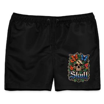 Blumen-Schädel mit Schmetterlingen - Männer Badeshorts - Schwarz - Vorne - AI Model Male 178 light (178cm)