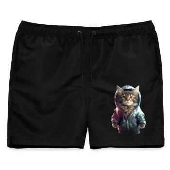 Weltraum Katze - Männer Badeshorts - Schwarz - Vorne - AI Model Male 178 light (178cm)
