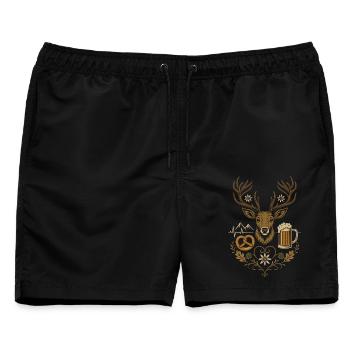 Hirsch mit Brezel & Krug - Volksfest Design - Männer Badeshorts - Schwarz - Vorne - AI Model Male 178 light (178cm)