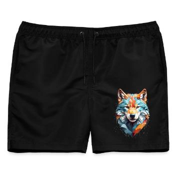 Geometrischer Wolfskopf - Männer Badeshorts - Schwarz - Vorne - AI Model Male 178 light (178cm)