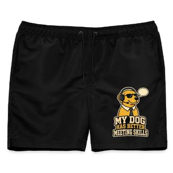 Hund mit Headset – lustiger Meeting Spruch - Männer Badeshorts - Schwarz - Vorne - AI Model Male 178 light (178cm)