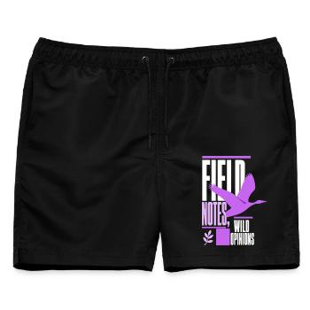 Vogelbeobachtung – Field Notes, Wild Opinions - Männer Badeshorts - Schwarz - Vorne - AI Model Male 178 light (178cm)