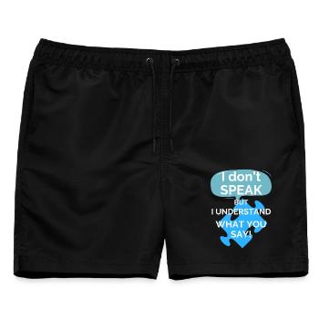 "Ich SPRECHE nicht, aber ich verstehe, was du SAGST!" - Männer Badeshorts - Schwarz - Vorne - AI Model Male 178 light (178cm)