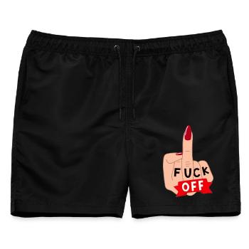 Verpiss dich. Für Damen, die gerne Abstand halten* - Männer Badeshorts - Schwarz - Vorne - AI Model Male 178 light (178cm)
