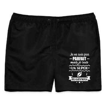 Super Rugbyman Sport Humor Rugby - Männer Badeshorts - Schwarz - Vorne - AI Model Male 178 light (178cm)