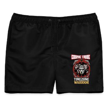 COSMIC TRIBE – Time Zone Warrior - Männer Badeshorts - Schwarz - Vorne - AI Model Male 178 light (178cm)