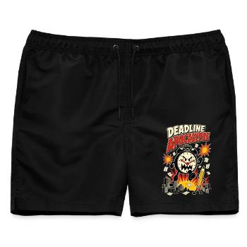 Deadline Apocalypse – Bürochaos vor Abgabe - Männer Badeshorts - Schwarz - Vorne - AI Model Male 178 light (178cm)