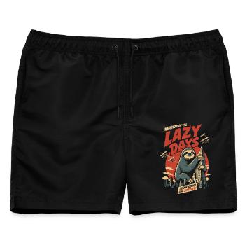 Invasion of the Lazy Days – Riesenfaultier im Chil - Männer Badeshorts - Schwarz - Vorne - AI Model Male 178 light (178cm)