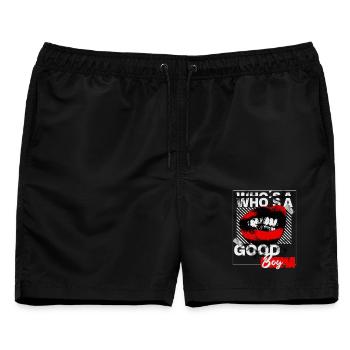 Good Boy Spruch mit roten Lippen im Grunge Style - Männer Badeshorts - Schwarz - Vorne - AI Model Male 178 light (178cm)
