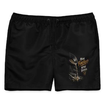 Meine Fundstelle? Netter Versuch – Goldsucher - Männer Badeshorts - Schwarz - Vorne - AI Model Male 178 light (178cm)