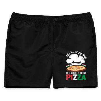 Sei Nett Zu Mir Ich Mache Deine Pizza - Männer Badeshorts - Schwarz - Vorne - AI Model Male 178 light (178cm)