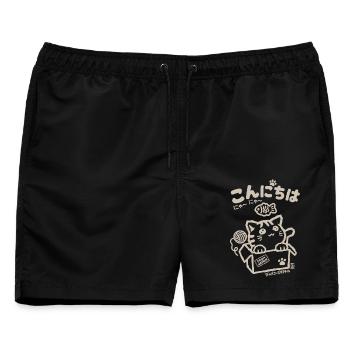 Konnichiwa Katze – Kawaii Japan Design - Männer Badeshorts - Schwarz - Vorne - AI Model Male 178 light (178cm)