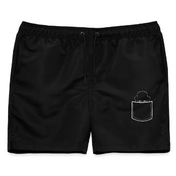 Eule mit Hut in Brusttasche Nachteule - Männer Badeshorts - Schwarz - Vorne - AI Model Male 178 light (178cm)