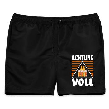 Achtung Voll - Lustiger Spruch Party Feiern Bier - Männer Badeshorts - Schwarz - Vorne - AI Model Male 178 light (178cm)