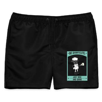 Keine Abkürzungen, einfach aufstehen und an der Motivation arbeiten - Männer Badeshorts - Schwarz - Vorne - AI Model Male 178 light (178cm)