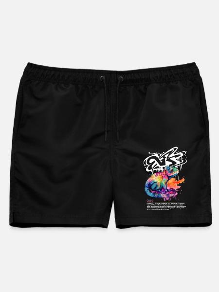 Farbenfrohes Chamäleon mit Graffiti-Hintergrund - Männer Badeshorts - Schwarz