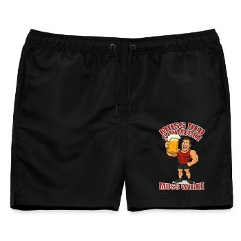JGA Knaller x Muss ned schmecke muss wirke  - Männer Badeshorts - Schwarz - Vorne - AI Model Male 178 light (178cm)