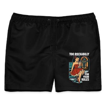 Rockabilly Rebellin 50er Diner Jukebox Retro  - Männer Badeshorts - Schwarz - Vorne - AI Model Male 178 light (178cm)